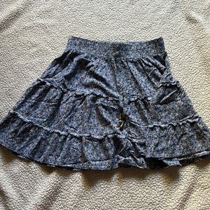 Francesca’s Blue Floral Ruffle Skirt